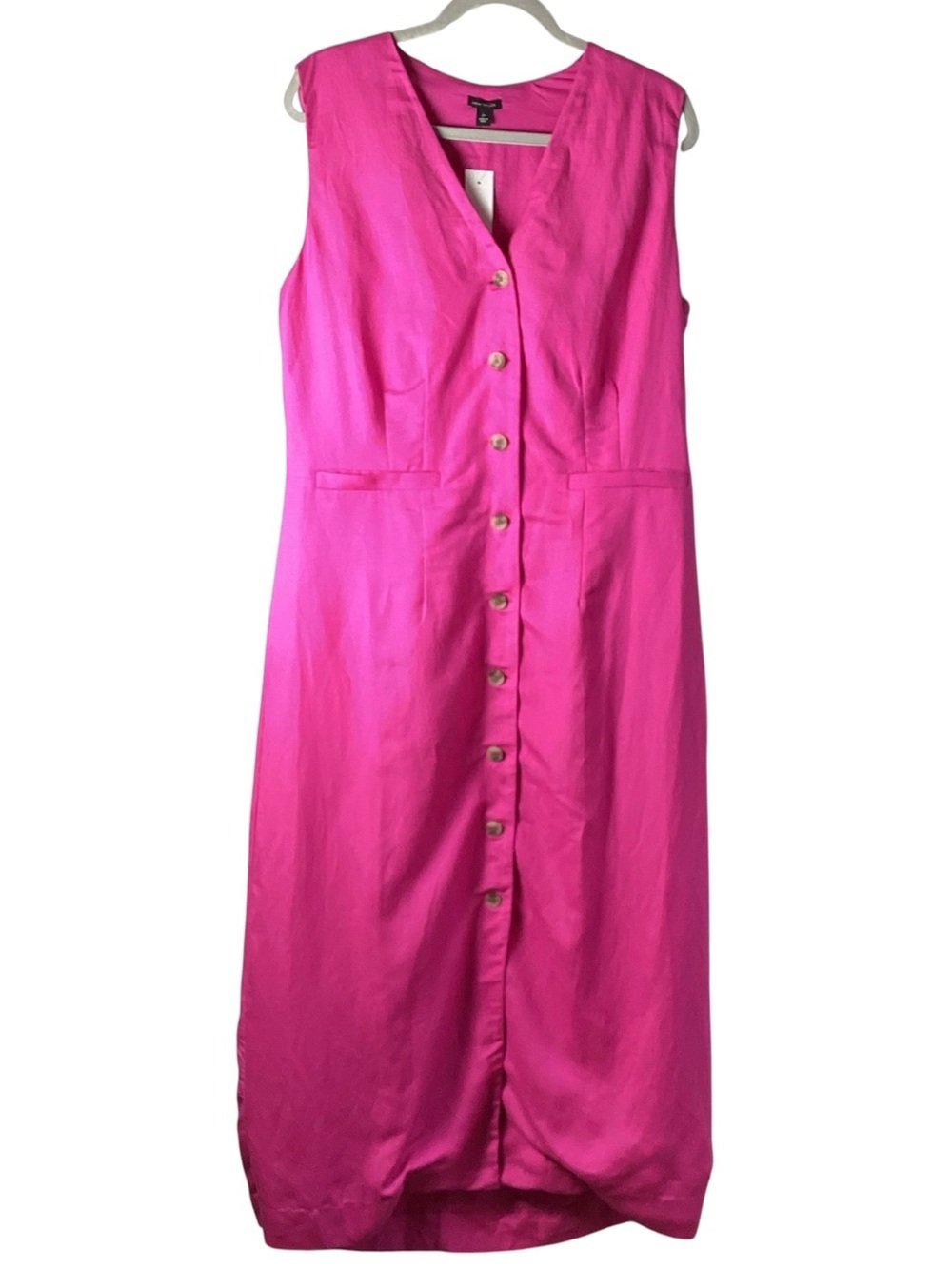 Ann Taylor Hot Pink Sleeveless Button-Front Maxi Dress